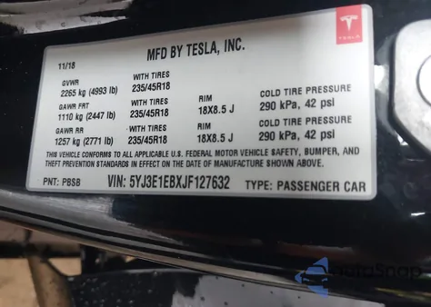 2018 Tesla Model 3 Long Range/Performance from USA, damaged, VIN 5YJ3E1EBXJF127632